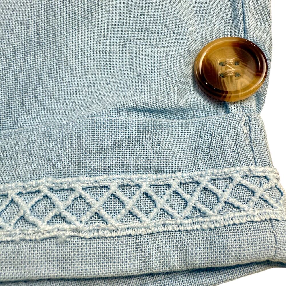 NWT Women's Baby Blue Pants Loose Fit Button Crochet Trim Elastic Waist Pockets - Picture 3 of 16